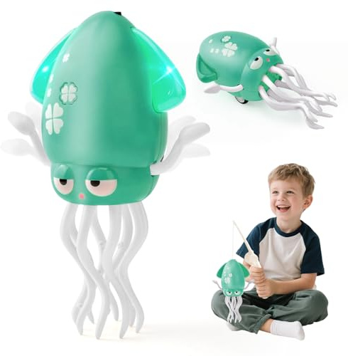 LTFIOON Electric Dancing Octopus Toy, Polpo Danzante Elettrico con LED e Musica, 2 Modalità (Danza & Gattona), Evitamento Ostacoli Automatico, Regalo Magico Bambini e Bambine (Verde)
