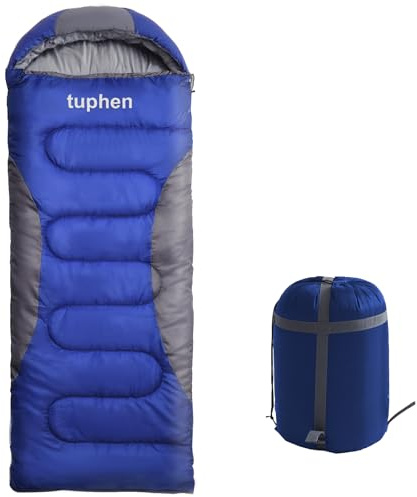 tuphen Cold Weather Sleeping Bag for Adults - 4.9 lbs 10/35°F Hooded Sleeping Bag with a Compression Sack, Warm Portable Windproof Waterproof 4 Seasons Camping Bag for Camping, Backpacking & Hiking
