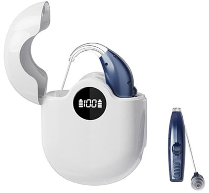 Amplificatore acustico ricaricabile for adulti, dispositivi di del suono digitali ricaricabili con custodia di ricarica, riduzione intelligente del rumore, indicazione della carica residua(Blue)