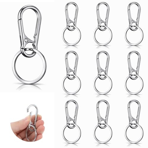 cobee 10Pcs Key Ring Clip, Metal Keychain Carabiner Clip, Stainless Steel Keychain for Car Keys, Holder for Keychains Keys Ring Chain Clips Hook Key Organizer for Men Women
