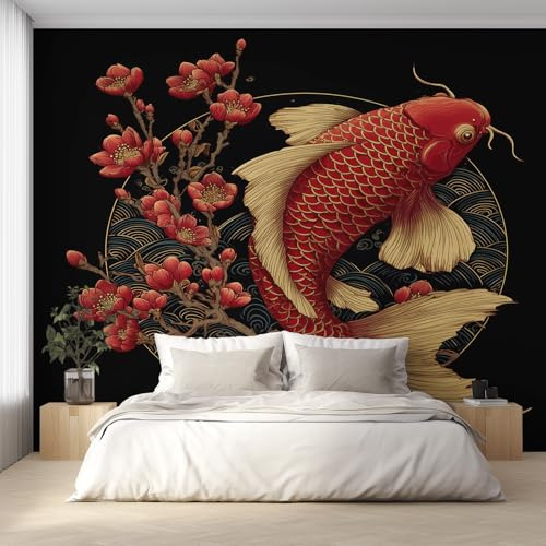 Generico Carta da Parati Carpa Koi, Fotomurale Giapponese Fiori per Camera da Letto Decorazioni Parete, Carta Parati Effetto Decorativi Wallpaper, 366 x 254 cm D&O127