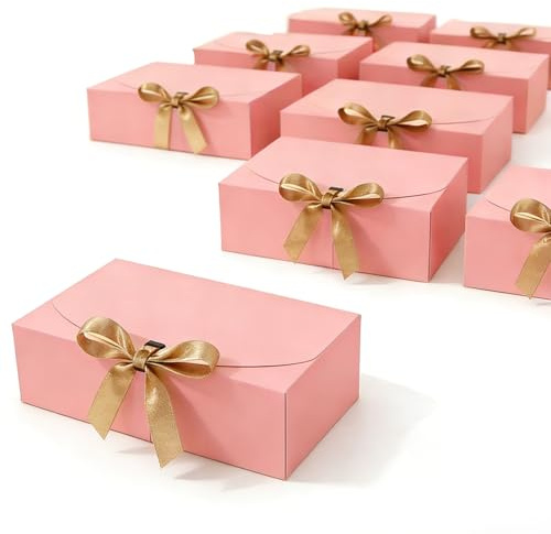 12 Stück Geschenkbox mit Deckel, Kleine Geschenkbox Set Rosa | Mit Schleife und Deckel, kleine Geschenkkartons 16,5x16,5x5 cm für Geburtstag, Hochzeit, Weihnachten und besondere Anlässe