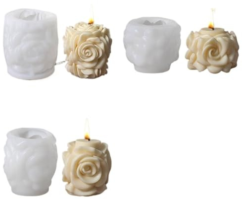 Molde de silicona for velas pilar rosas geométricas, columna flores artesanal hecha a mano, molde escayola for aromaterapia, 3 uds para Velas(Style05)