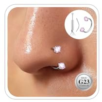 G23 Titanio Piercing Nariz Daith Herradura Anillo Plata 18G 7MM Rosa CZ