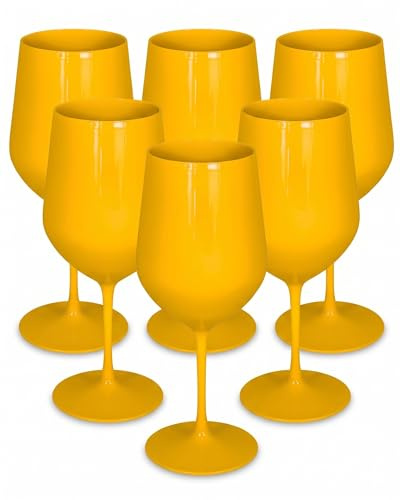 argentoè Calici Gioia in Plastica Rigida SAN 37cl - Infrangibili, Riutilizzabili, Lavabili in Lavastoviglie - Ideali per Vino, Champagne, Cocktail, Eventi, Giardino, Piscina, Barca (Giallo, Set 6pz)