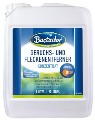 Bactador Enzymreiniger Konzentrat 5L - Geruchsentferner & Fleckenentferner - Mikrobiologischer Geruchsneutralisierer - Hundeurin/Katzenurin Entferner - Porentiefe Reinigung - Ergibt bis zu 250 Liter