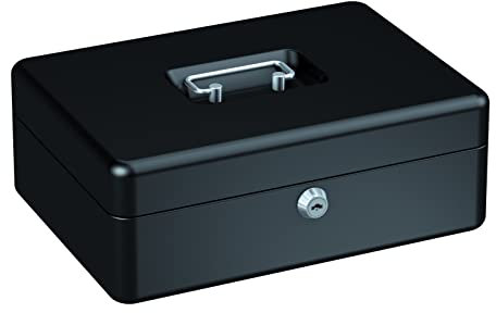 BASI Geldkassette | Geldscheinfach | Münzgeldeinsatz herausnehmbar | Tragegriff | 2 Schlüssel | H90xB250xT180 mm | Farbe Schwarz