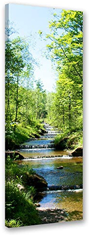 Feeby Wanddeko Landschaft Leinwandbild Kunstdruck Fluss Grün 40x100 cm