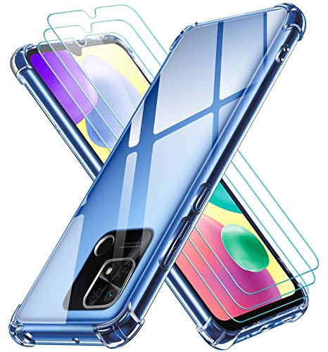 iVoler Cover per Xiaomi Redmi 10A / 9C / 9C NFC, Antiurto Custodia con Paraurti in TPU Morbido e 3 Pezzi Pellicola Vetro Temperato, Ultra Sottile Trasparente Silicone Protettiva Case