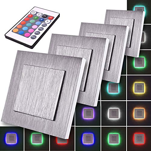 Maxkomfort RGB Treppenbeleuchtung 4er SET 230V warmweiß 1W ECKIG Treppenleuchte Wand Einbauleuchte Farbwechsel Treppenlicht Flurleuchte Nachtlicht 6108