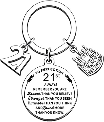 AMZQ Birthday Keyring Birthday Gifts for Women Men Boys Girls Inspirational Keychain Gifts for Family (21st)