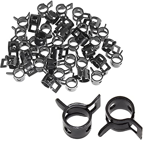 Rierdge 1/4 ID Spring Band Type Clamps, Black, 40 Pcs | 6mm Fuel Hose Clamps Fasteners, For Fuel Hose Line Water Pipe Air Tube Silicone Hose, Fit 6.5-7.2mm OD Hose, Spring Hose Clip