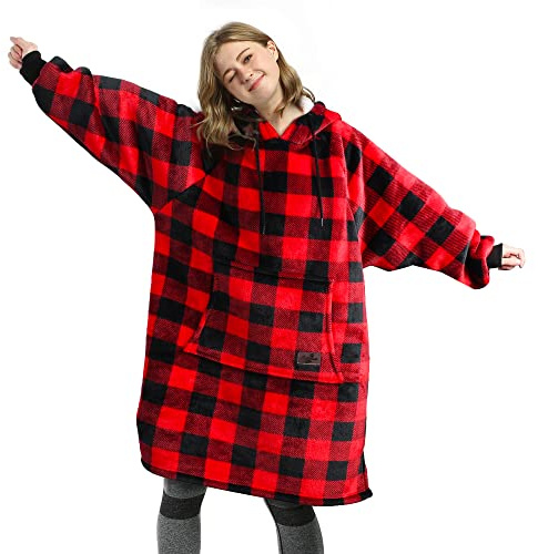 Catalonia Slim Fit Wearable Hoodie Blanket, Soft Sherpa Hooded Blanket for Men and Women, Cozy Indoor Outdoor Pullover, Warm Gift for Teens
