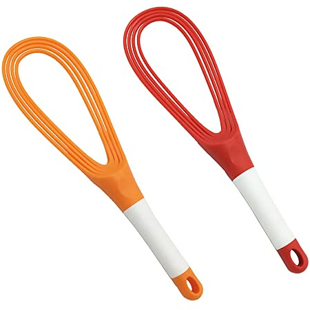 Kitchen Twist Whisk, 29CM Plastic Flat Balloon Whisk Thick Wire Egg Frother Beater Non Stick Cookware for Cooking Blending Whisking Stirring, Red+Orange