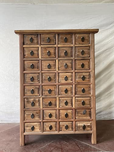 Antiker Apothekerschrank Aktenschrank Büroschrank Apotheke Schrank Sideboard Kommode Kommodenschrank Sideboardschrank mit 32 Schubladen Breite75xHöhe109cm Farbe Natur