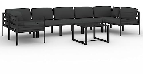 vidaXL Gartenmöbel 8-TLG. mit Kissen Ecksofa Mittelsofa Tisch Sitzgruppe Sofa Lounge Garten Garnitur Gartenset Gartensofa Aluminium Anthrazit