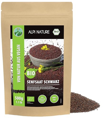 Alpi Nature Graines de Moutarde BIO Noire Brune 500g, bio Graine de Moutarde Brune Noire