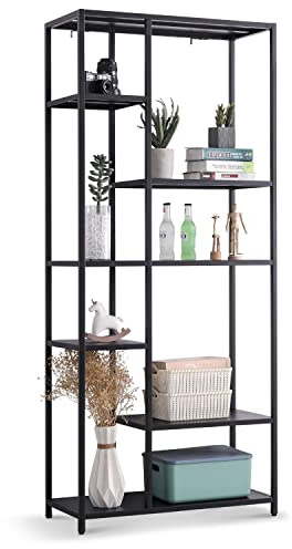 Coemo Standregal Metall Chicago XL, schwarz, Bücherregal | Küchenregal mit 6 asymmetrischen Ablagen, höhenverstellbare Füße, Regal der Serie Chicago XL aus Metall