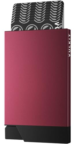 VULKIT Kartenetui Herren Metall Pop Up Kreditkartenetui Damen RFID Blocker Kartenhülle Slim Geldbörse Herren für 5-8 Karten, Wein