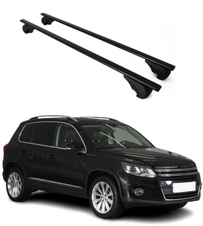 OMAC Dachträger für VW Tiguan 2007-2016 Stahl 2 Stangen Schwarz | Abschließbar, bis 75 kg Traglast, Querträger, Grundträger