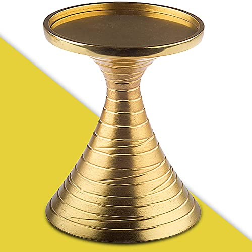 WikaKerzen Kerzenleuchter für Kerzen - Kerzenständer aus Gold & Silber gebürstetem Metall mit unregelmäßiger Oberflächenstruktur - Kerzenhalter für Deko Hochzeits-, Taufkerzen (H 14cm Gold)