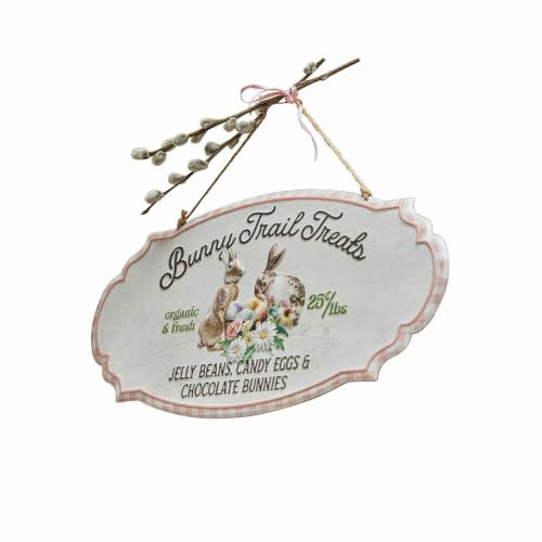 Loberon Deko-Schild Bunny Trail, rosa/Creme | liebliches 3D-Hasenmotiv, mit Aufhängung, Nostalgie-Charakter, Vintage-Design, Dekoration, Osterdeko, Ostern, Eisen, Jute