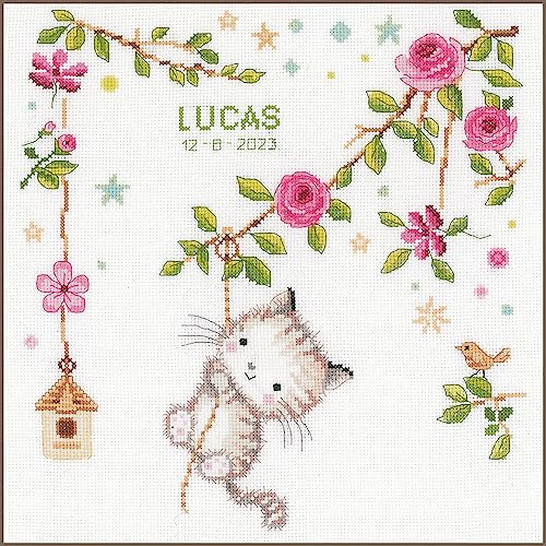 Vervaco Räknad punktsats fräck kattunge, vit, ca. 30 x 31 cm