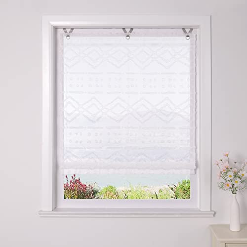 SCHOAL Raffrollo ohne Bohren Landhaus Raffgardinen Weiß Gardinen Küche Transparent Ösenrollo Vorhänge mit Ösen Wohnzimmer 1 Stück BxH 80x130 cm #2