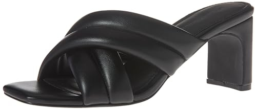 Amazon Essentials Sandalo con Tacco Incrociato con Cinturini Imbottiti e Soletta in Memory Foam Donna, Nero Finta Pelle, 38.5 EU