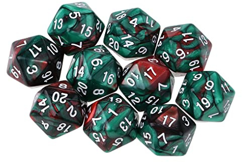 Yourandoll 10 STÜCKE Polyedrische Würfel D20 Würfel Dice Spielwürfel for DND RPG Tischspiele (Grün Rot)