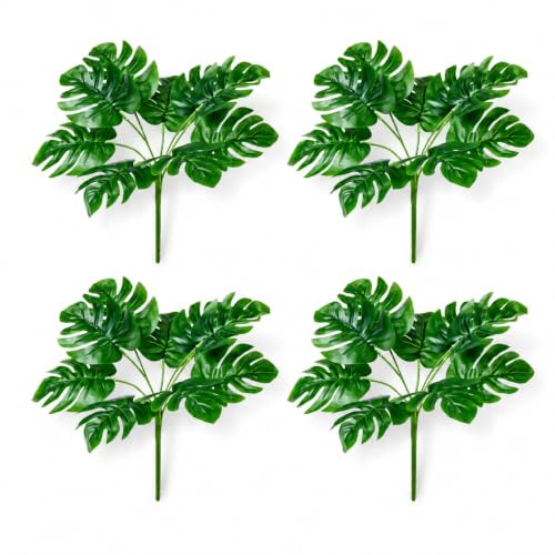 PASCH® Lot de 4 Monstera Sans Pot (25 cm) : Plantes Artificielles Comme Vraies | Petite Plante Artificielle
