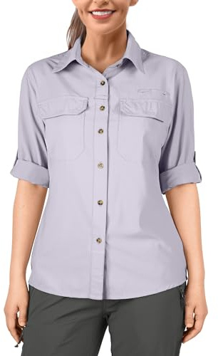 33,000ft Camisa de mujer UPF50+ Protección UV Camisa de exterior Secado rápido Camisa de ocio Manga larga Camisa funcional Camisa de senderismo para pesca, safari, viajes, golf, lavanda, M