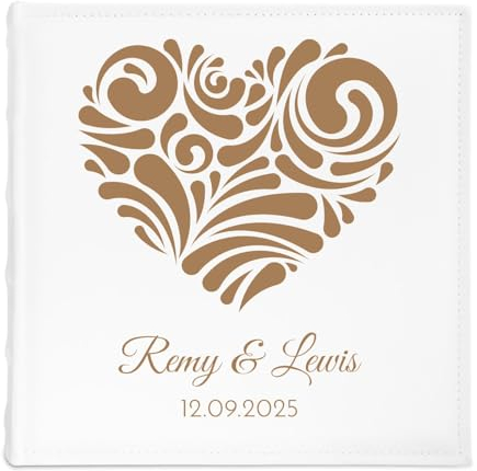 Maverton personalisiertes Fotoalbum mit Einstecktaschen 10x15 cm - Einsteckalbum mit Gravur für 500 Fotos - weißes Erinnerungsbuch - Hochzeitsgeschenke für Brautpaar - 33x33cm