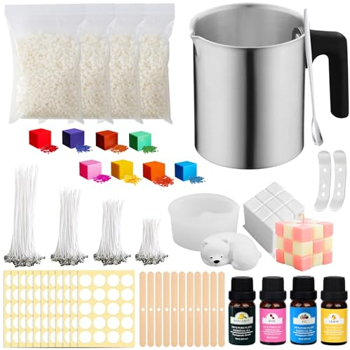 SAMISO Set di candele fai da te, kit per la produzione di candele, 8 colori delle candele, vaso da 1,2 l e stoppino per candele, 4 lunghezze
