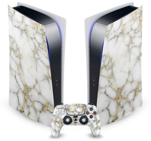 Head Case Designs Weiß Und Gold Marmor Vinyl Frontplatte Haut Gaming Aufkleber kompatibel mit Sony PlayStation 5 PS5 Digital Edition Console and DualSense Controller