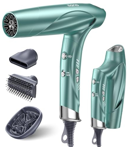 llano Haartrockner Klappbarer Reisefön mit Diffusor, Hochgeschwindigkeit Ionen Föhn mit Bürstenlosem Motor, Schnelltrocknen Hair Dryer mit Magnetdüse für Zuhause, Reisen und Salon (Eisgrün)