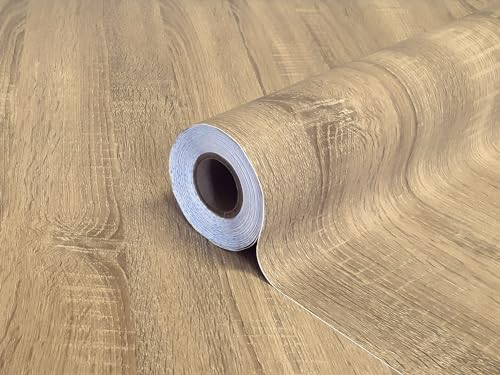 Pellicola decorativa extra spessa, laminato autoadesivo effetto legno per mobili, porte, cucina, armadi, tavoli, motivo: rovere medio, 90 × 210 cm