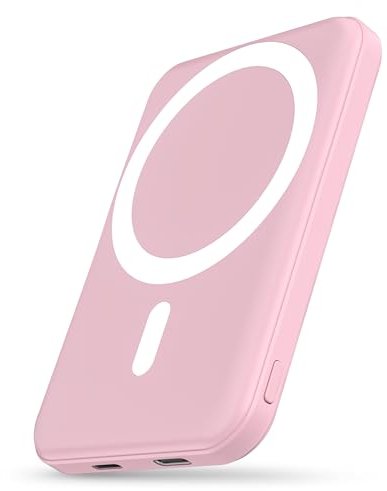 podoru Mag-Safe Power Bank, 5000mAh Magnetic PowerBank, Mag-Safe Battery Pack with Type-C Cable, Portable Powerbank 20W PD Fast Charging, mag-safe charger for iPhone 17/16/15/14/13/12/Pro/Pro Max-Pink