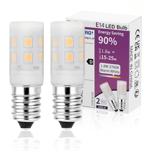 YzzYzz Kühlschranklampe E14 LED Lampe, ersetzt 30W Halogenbirne - Energiesparend 1.8W Warmweiß 2700K, 245LM, 85Ra für Kühlschrank, Nähmaschine, Tischlampe, Umweltfreundliche LED-Technologie - 2er Set