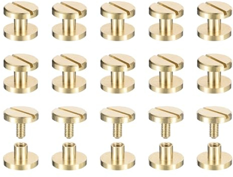 QUARKZMAN Paquet de 30 Vis Chicago en Laiton 4X10mm Vis à Tête Plate Clous | Fixation Arrière, Rivets de Fixation, pour Bricolage Artisanat Du Cuir Sangle de Ceinture