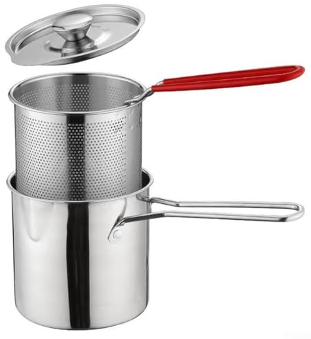 ReachMall Fritteusentopf aus Edelstahl, Nudelkorb mit Sieb, Küchenbratpfanne, Frittiertopf mit Griffen zum Braten von Hühnerbeinen, getrocknetem Fisch, Chips, Hühnerkoteletts