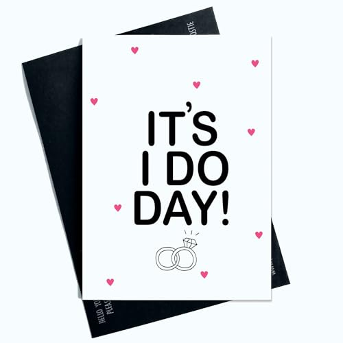 Peachy Antics Hochzeitskarten AP163 It's I Do Day, Hochzeitskarte für frisch verheiratete Hochzeiten, rosa Herzen und Ring, schlichtes und elegantes Design