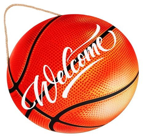 ULDIGI Basketball Wall Art Decor Welcome Sign for Porch Decorative Round Door Sign