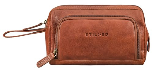 STILORD Henry Borsa da Polso da Uomo in Pelle grande borsa da toilette XXL astuccio portamatite organizzatore da viaggio astuccio Colore:maraska - marrone