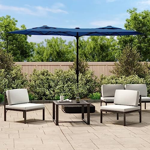Bulliing Ombrellone a Doppia Testa con LED Azzurro 316x240 cm,Ombrellone da Giardino Doppio con Apertura a Manovella
