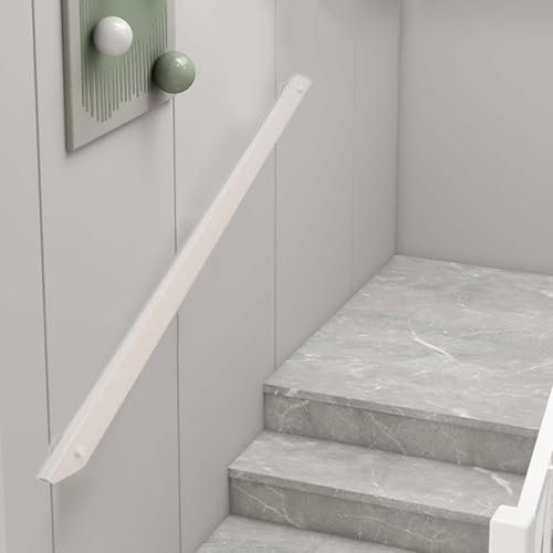 Handläufe Holz Geländer für Treppe, Holzhandlauf Innen treppen Griff mit Halter, Wandhalterung Rutschfeste Treppengeländer Stützstange, Wandhandlauf montage Set 8cm Breit für Behinderte (weiß, 120cm)