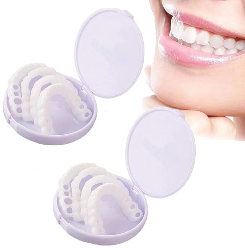 2 Paar Künstliche Zähne, Temporäre Kosmetische Zahnprothesen Für Ober- Und Unterkiefer Veneers Zum Einclipsen, Silikon-Bleaching-Zahnprothesen Zum Abdecken Fehlender Zähne