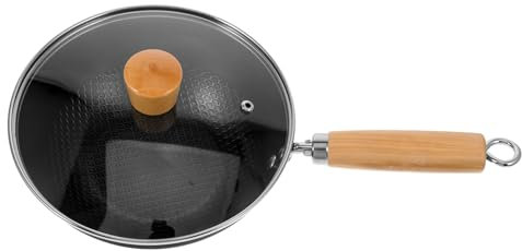 BESTonZON Sartén Wok Antiadherente 20 Cm De Hierro Con Tapa De Vidrio Para Cocina De Inducción y Gas, Utensilio De Cocina Compacto Persona, Uso Doméstico y Profesional