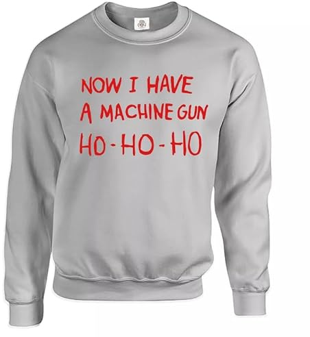 Trend Gear Now I Have A Machine Ho Ho Sweatshirt Jumper Herr Inspirerad av Die Hard, Sport grå tröja rött tryck, M
