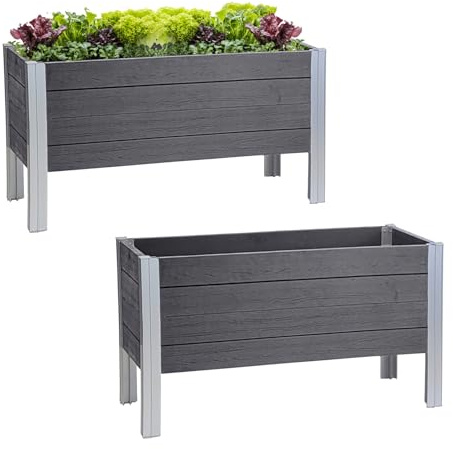 TRUTZHOLM Hochbeet 98 x 40 x 59 cm 100 Liter Holzoptik robust witterungsbeständig grau Pflanzkasten